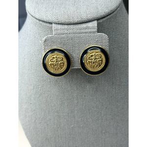 Vintage Monet Enamel and Gold Tone Clip On Earrings